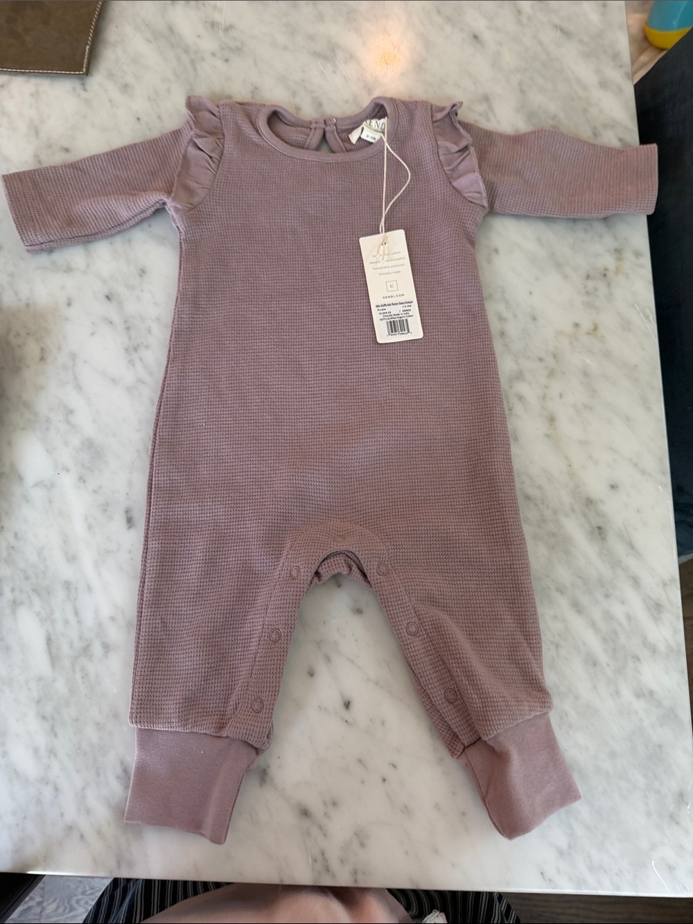 Colored Organics Dusty Mauve Waffle Ruffle Shoulder Footie